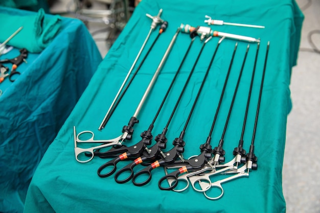 Photo close up sterile surgical tools for laparoscopic surgery tools for surgery