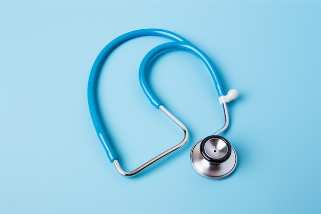 close up stethoscope on blue background