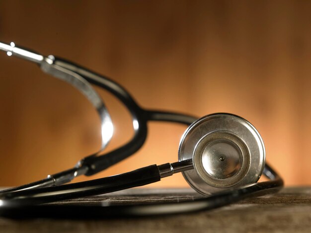 Close-up of stethoscope object on table