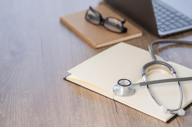 Close-up of stethoscope on table