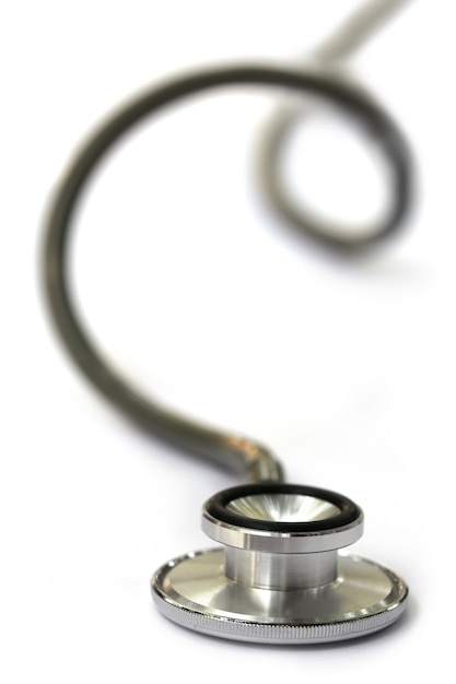 Close up of a stethoscope over white background