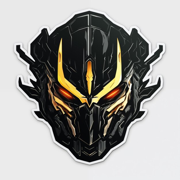 a close up of a sticker of a black and yellow mask generative ai