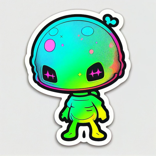 A close up of sticker cartoon alien generative ai