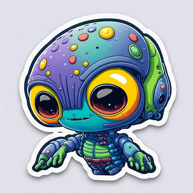 A close up of sticker colorful robot illustration on white background