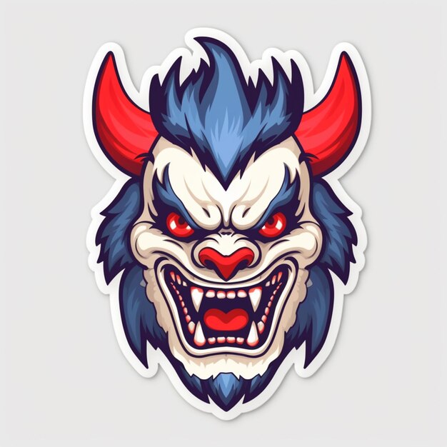 a close up of a sticker of a devil with a red nose generative ai