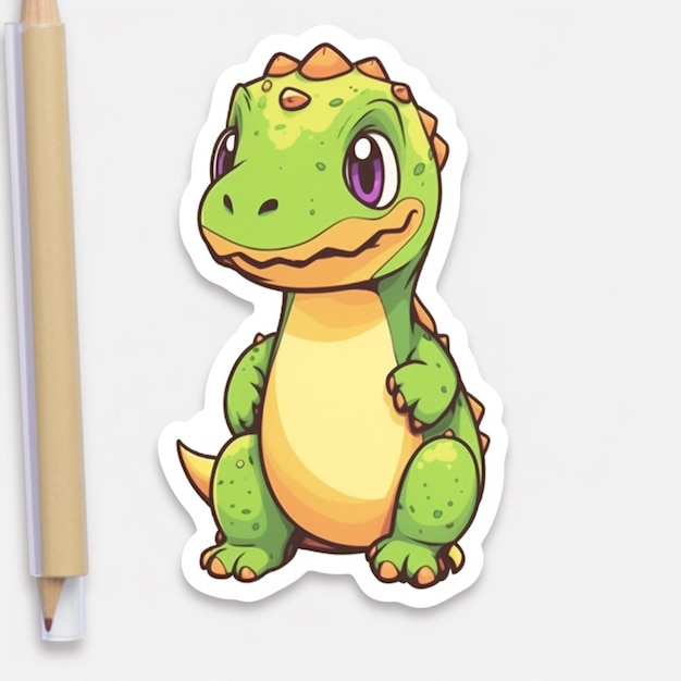 Близкий взгляд на наклейку динозавра с карандашом