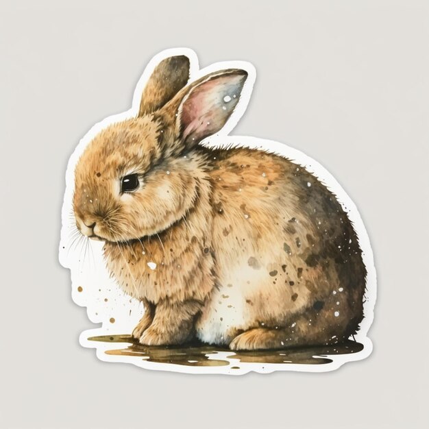 a close up of a sticker of a rabbit on a white background generative ai