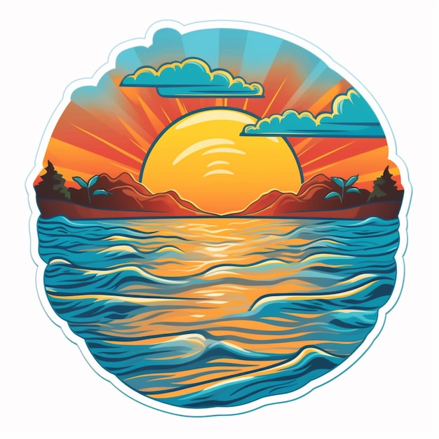 Photo a close up of a sticker of a sunset over a body of water generative ai