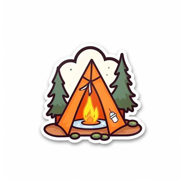 Photo a close up of a sticker of a tent with a fire inside generative ai