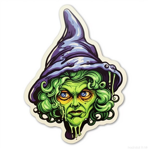 Photo a close up of a sticker of a witch with a green face generative ai