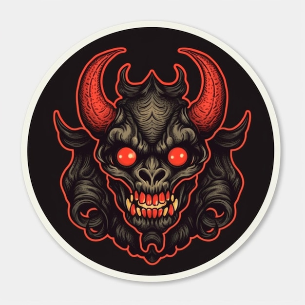 A close up of a sticker with a demon face on it generative ai