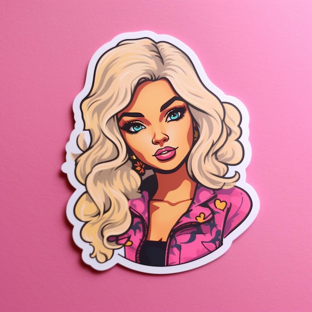 A close up of a sticker of a woman with blonde hair generative ai