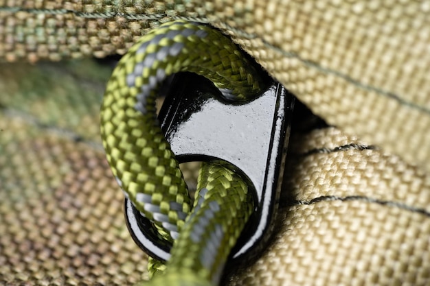 Close up still life of a green army tactical backpack