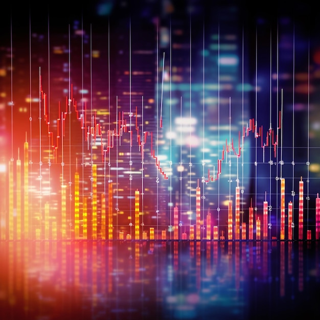 a close up of a stock chart with a city in the background generative ai