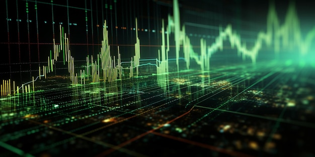 A close up of a stock chart with a green background generative ai