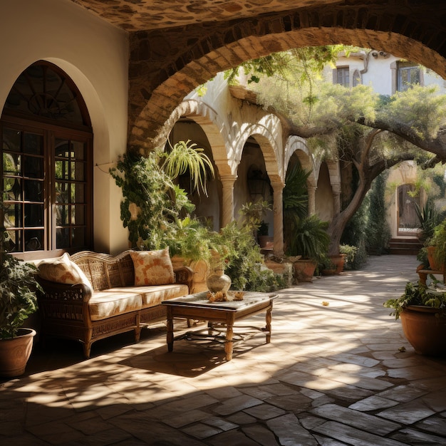 Photo a close up stock photo of a elegant spanish patio home