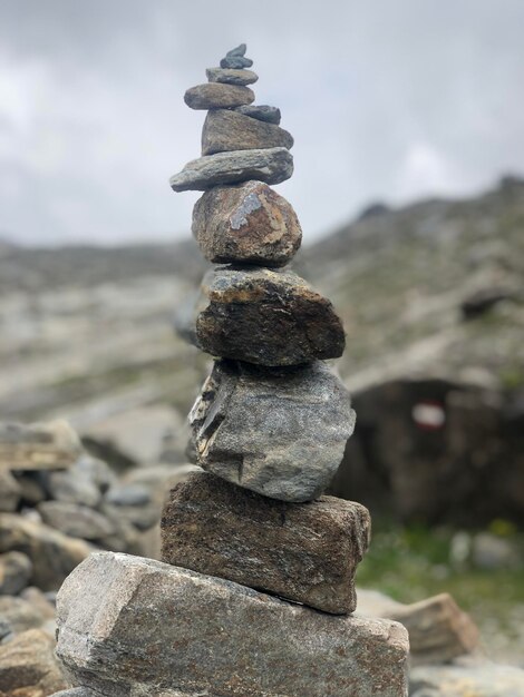 Close-up of stone stack on rock