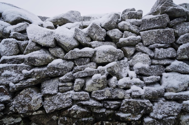 Foto close-up di un muro di pietra all'aperto