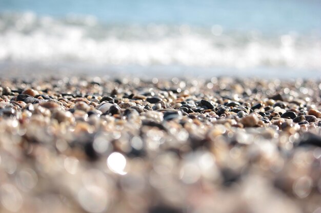 Close-up of stones on beach