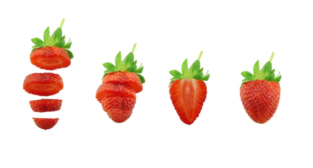 Photo close-up of strawberries against white background