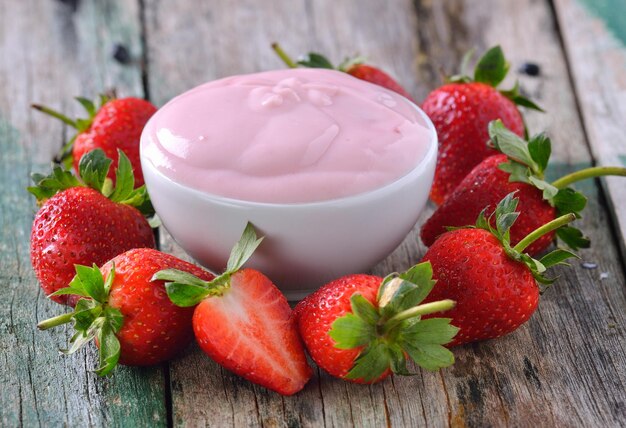 Close-up of strawberries in bowl on table