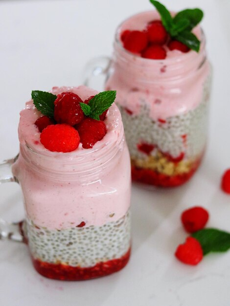 Close-up of strawberries on glass