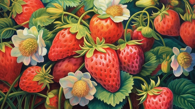 A close up of strawberries on a plant