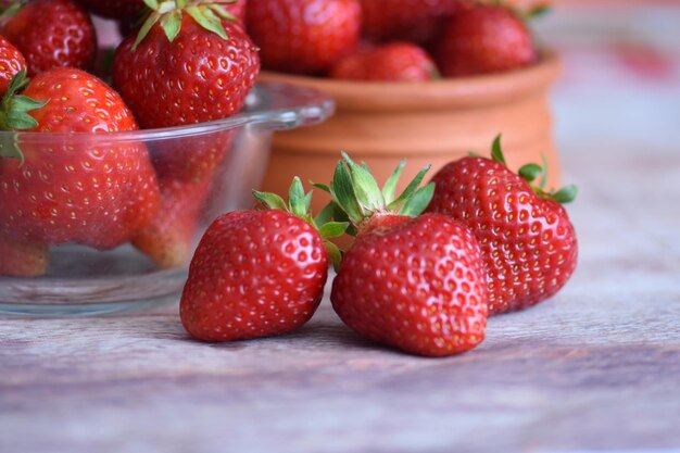 Close-up of strawberries on table