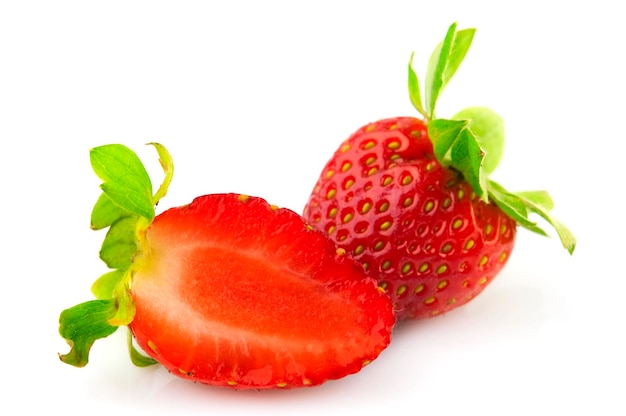 Photo close-up of strawberries on white background