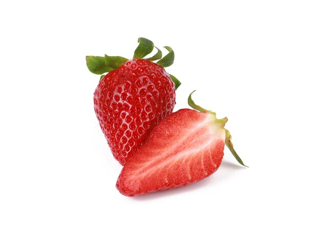 Photo close-up of strawberry against white background