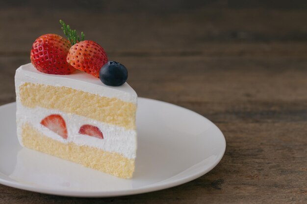 Close-up of strawberry cake on table