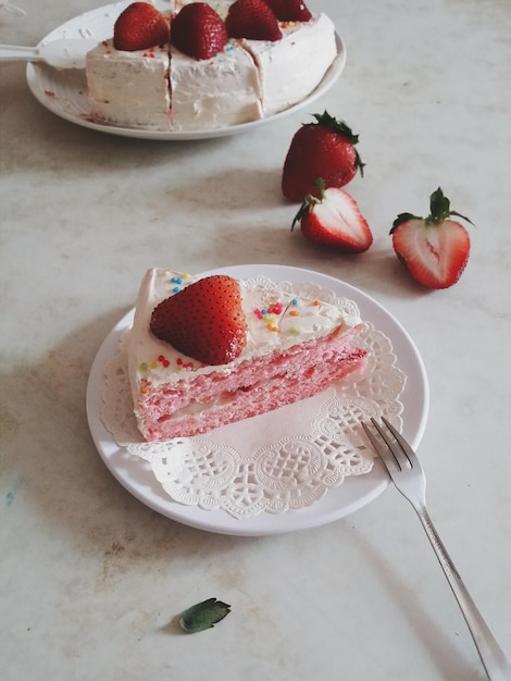 close-up of strawberry on cake