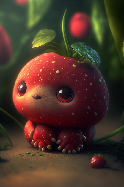 Close up of a strawberry on the ground generative ai