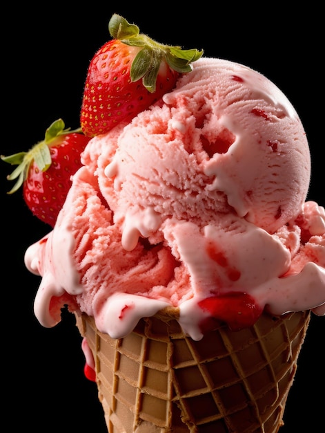 Photo a close up of a strawberry ice cream cone