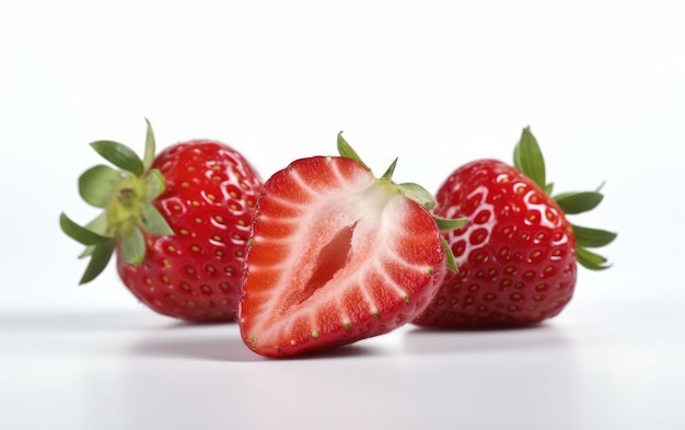 A close up strawberry isolated on a white background organic natural berries ai generated