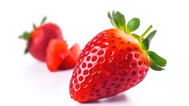 A close up of a strawberry with a red background