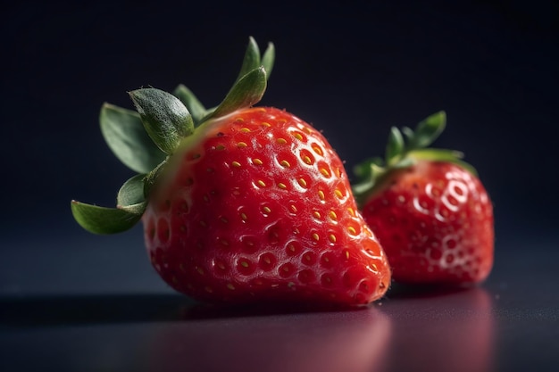 A close up of a strawberry with the top left corner of the image