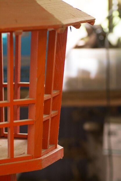 Close-up of street wood lantern