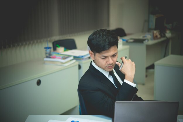 Close up stress Asian businessmanFail from workThailand peopleNot success from businessSadness man concept