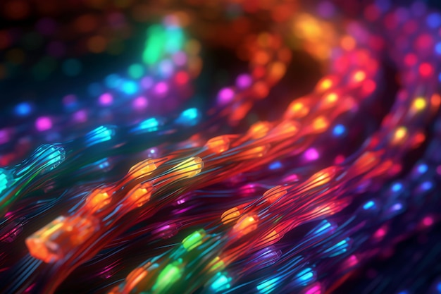 A close up of a string of colorful lights