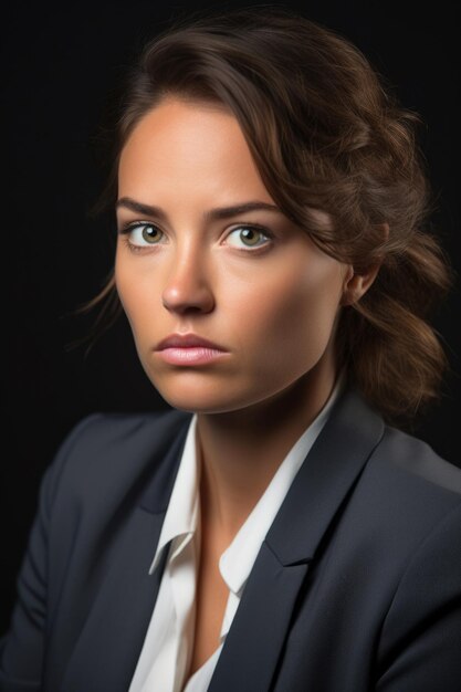 Foto close-up studio shot van een jonge zakenvrouw die bezorgd kijkt