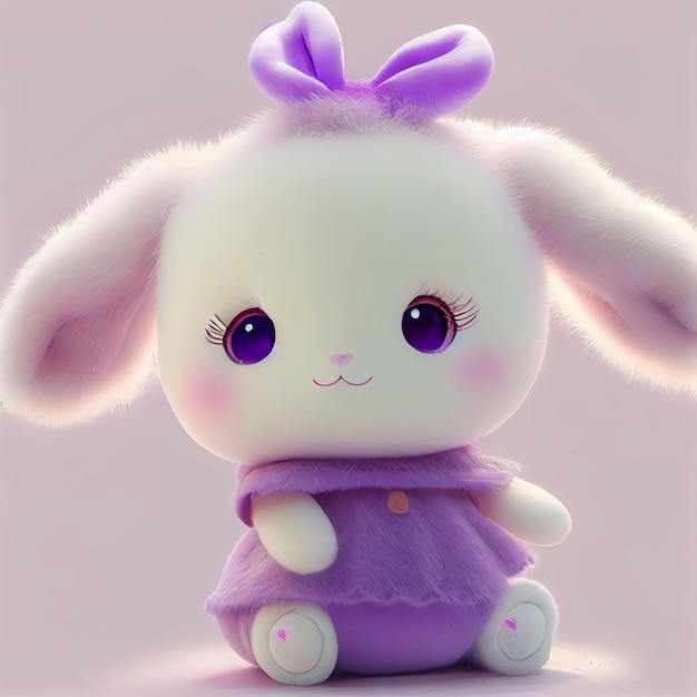 Close up of a stuffed animal wearing a purple dress generative ai