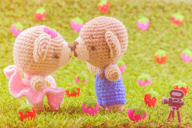 close-up of stuffed toy on field