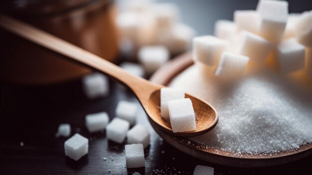 Close up the sugar cubes and cane