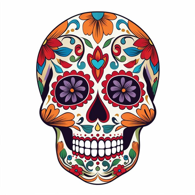 A close up of a sugar skull with flowers on it generative ai