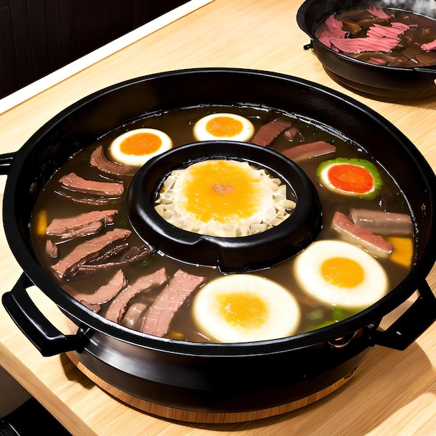 Крупный план генеративного искусства sukiyaki hot pot от AI