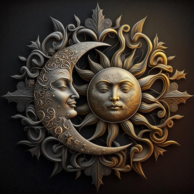 Photo a close up of a sun and a moon with faces generative ai