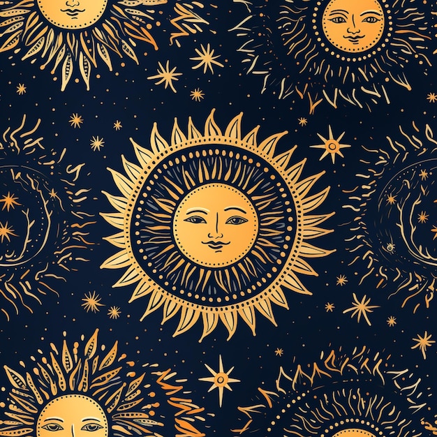 a close up of a sun and moon with stars in the sky generative ai