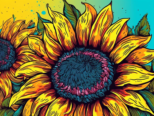A close up of a sunflower with a blue background generative ai