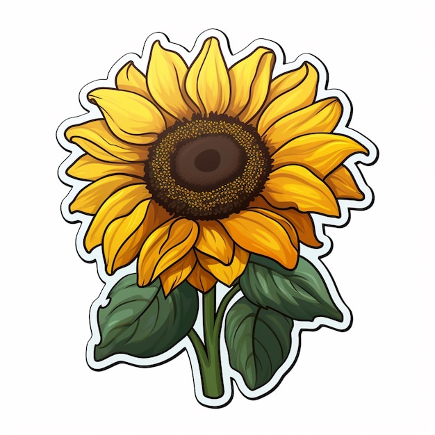 a close up of a sunflower with leaves on a white background generative ai